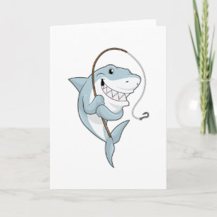 Carte Requin comme pêcheur avec canne à pêche