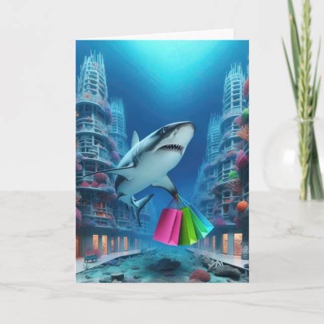 Carte Requin D'Anniversaire Avec Sacs Commerciaux (Devant)