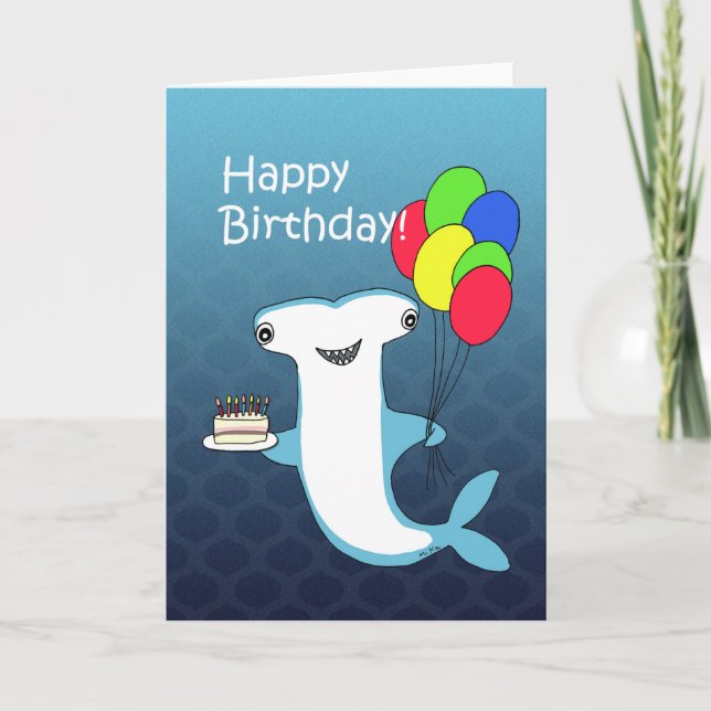 Carte requin marteau avec ballons à gâteau drôle anniver (Devant)