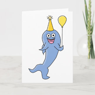Carte Requin mignon avec ballon d'anniversaire.
