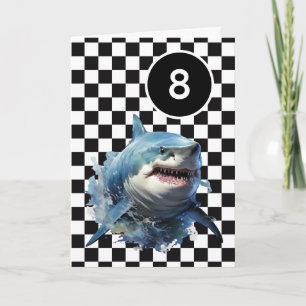 Carte Requin noir blanc À damiers 8e anniversaire