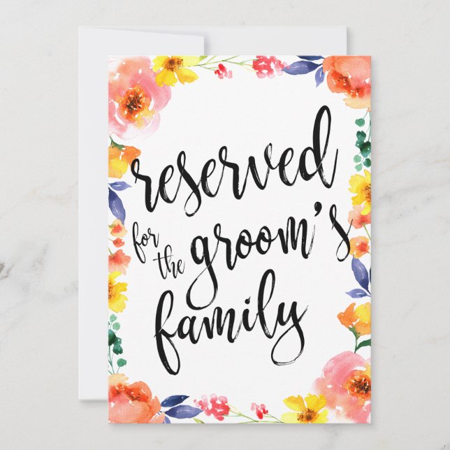 Carte Réservé pour la famille Groom's abordable Floral S (Devant)
