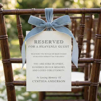 Carte Reserved Heavenly Guest Wedding Ceremony Seat Sign
