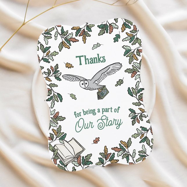 Carte Réserver Baby shower à thème Hibou Merci (Woodland Owl "Our Story" Baby Shower Thank You Notes)