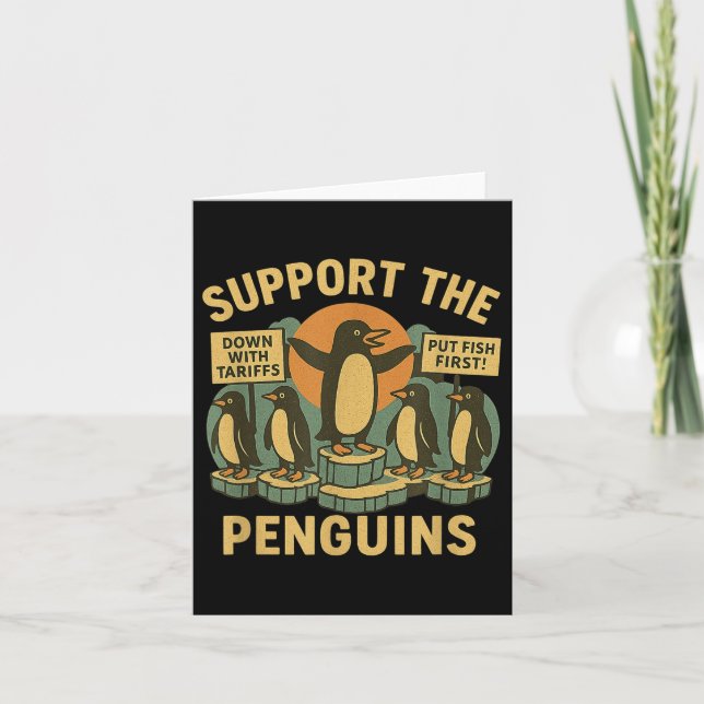 Carte Résistez aux pingouins contre les tarifs Rétro (Devant)