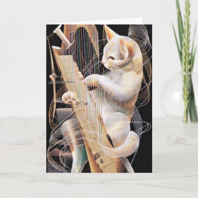 Carte Resonant Whiskers – Surreal Cat Greeting Card (Devant)