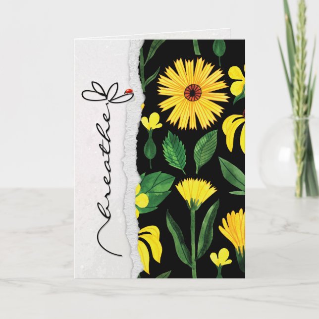 Carte respirer fleur d'amitié avec la bestiole de dame (Devant)