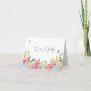 Carte Ressort rose vert bleu fleuri
