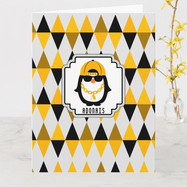 Carte Restez au frais Hip hop Penguin Cool enfant (Fleur jaune)