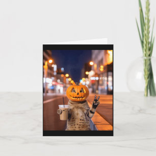 Carte Restez sauvage chat d'Halloween buvant du café gla