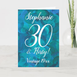 Carte Résumé Bleu Océan Turquoise 30 et Anniversaire Coq