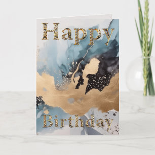Carte Résumé joyeux anniversaire or et bleu abstrait