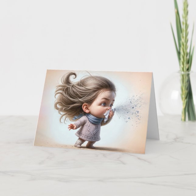 Carte Rétablis-toi vite Fille qui éternue avec un moucho (Devant)