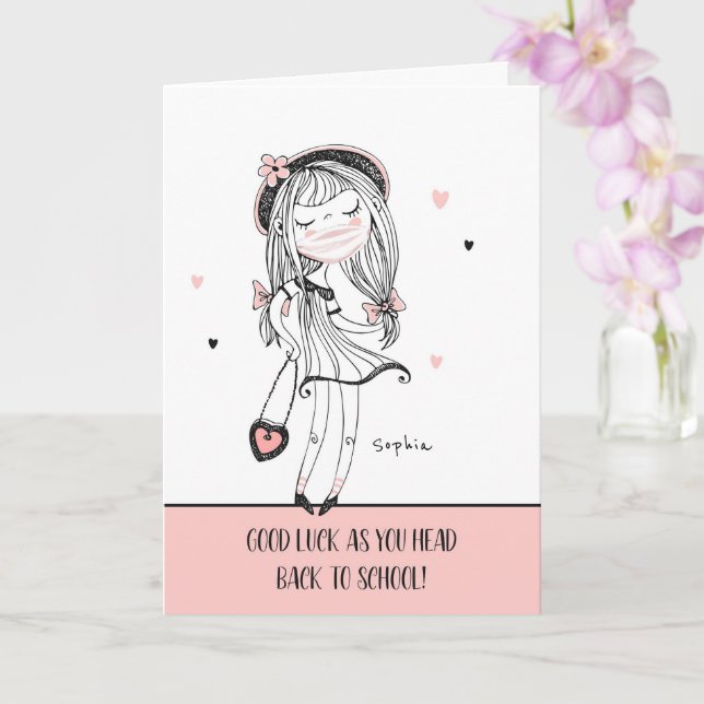 Carte Retour à l'école Cool Ado fille avec Covid 19 Masq (Orchidée)