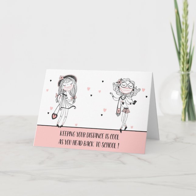 Carte Retour à l'école Cool Ados filles avec Covid 19 ma (Devant)