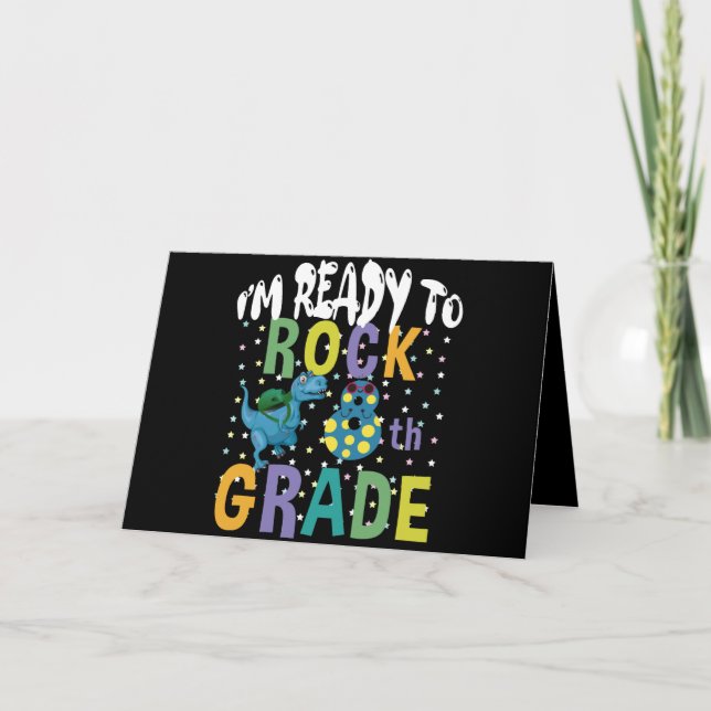 Carte Retour à l'école Je suis prêt à rocher Dino de 8e  (Devant)