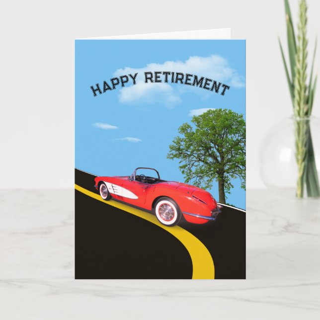 Carte Retraite 1960 Corvette rouge et blanche (Devant)