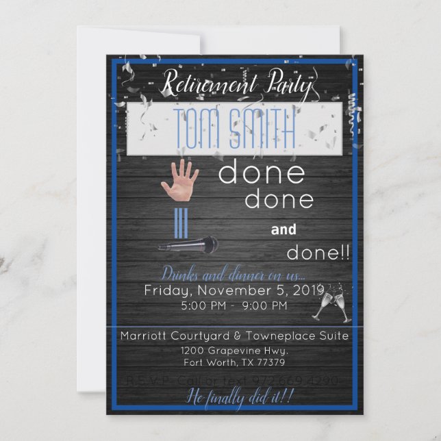 Carte Retraite à gouttes de souris noir et bleu (Devant)