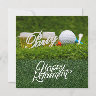 Carte Retraite de golf avec balle de golf et bière en ve
