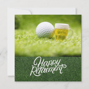 Carte Retraite de golf avec balle de golf et bière en ve