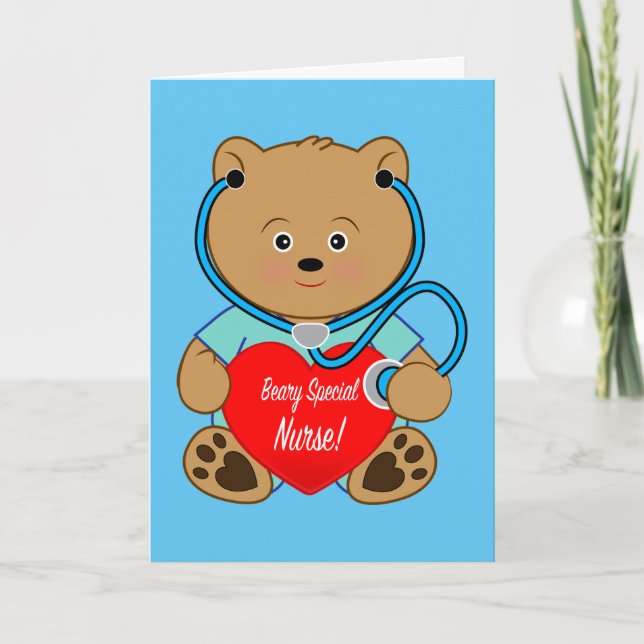 Carte Retraite des infirmières avec ours en peluche (Devant)