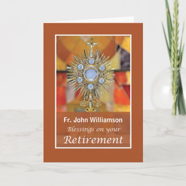 Carte Retraite des prêtres Monstrance Gold Look avec l'h (Devant)