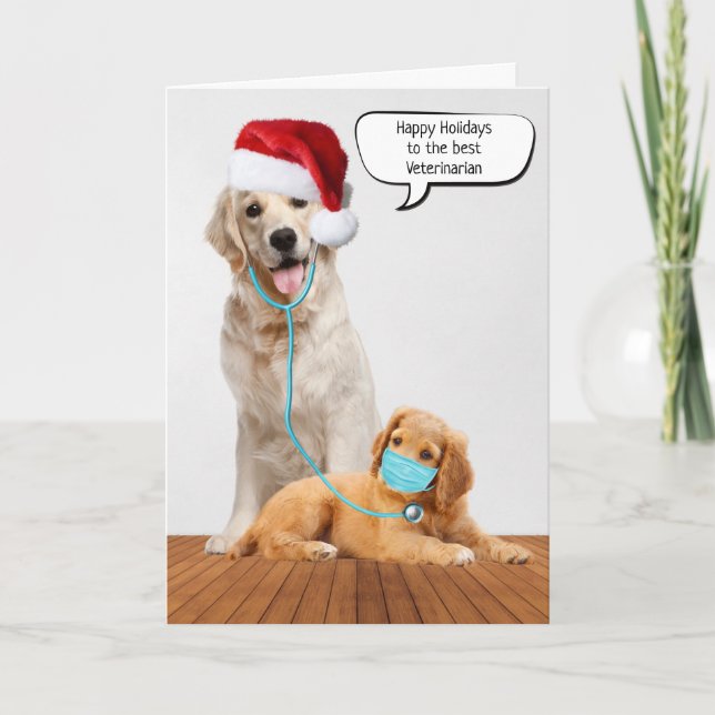Carte Retriers d'or de Noël pour vétérinaire (Devant)