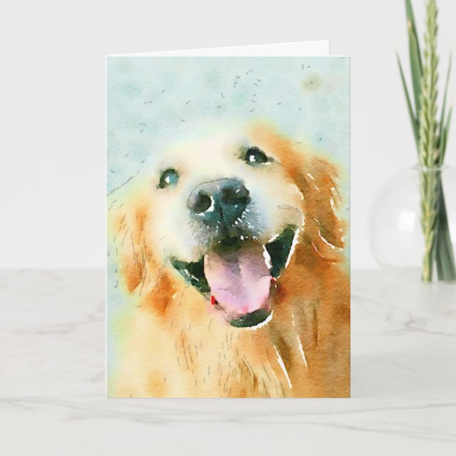 Carte Retriever doré souriant en aquarelle (Devant)