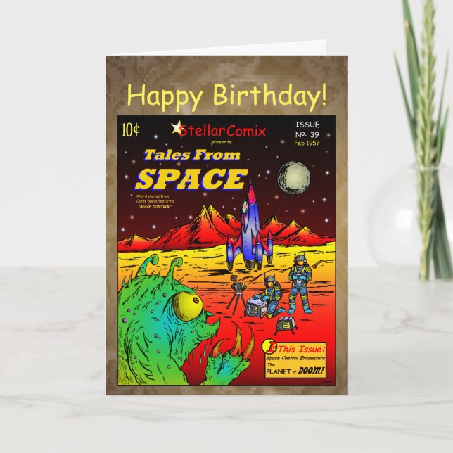 Carte Rétro anniversaire de bande dessinée de la science (Devant)