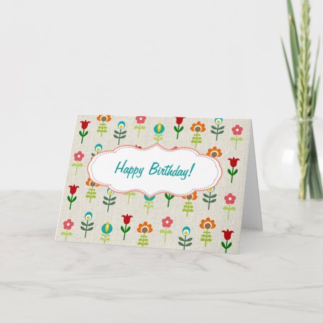 Carte Rétro anniversaire folklorique de motif de fleur (Devant)