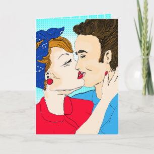 Carte Retro Art Couple dessiné à la main