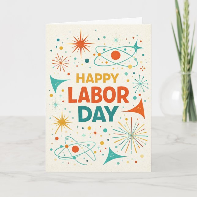 Carte Retro Atomic Happy Labor Day (Devant)