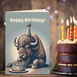 Carte Retro Bison Buffalo Joyeux anniversaire