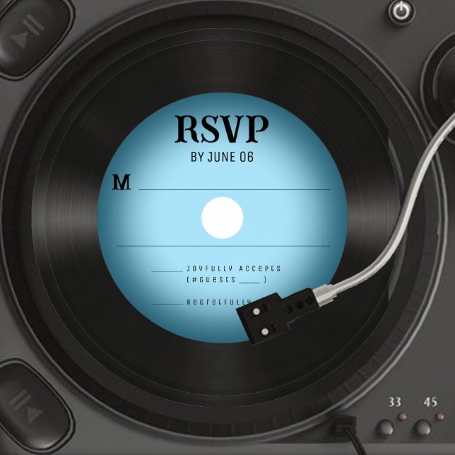 Carte Retro Blue Vinyl Record de mariage RSVP réponse (Retro Blue Vinyl Record Wedding RSVP Response
)