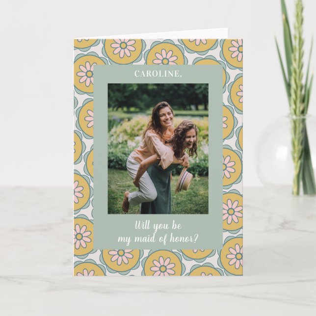 Carte Retro Boho Floral Pastel Bridesmaid Photo Proposit (Devant)
