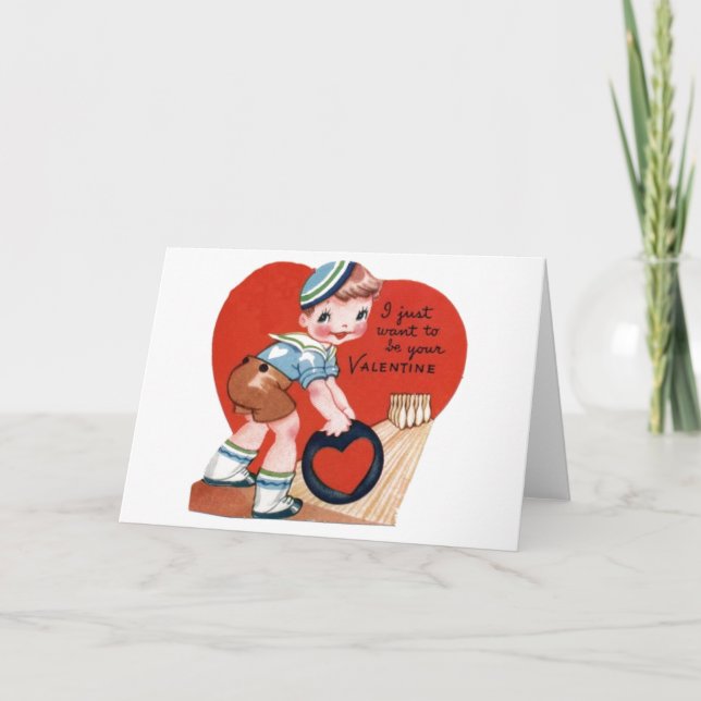 Carte Retro Bowler Valentine's Day Card (Devant)