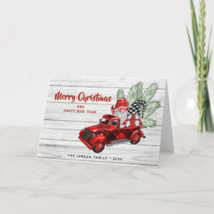 Carte Retro Buffalo Red Truck Gnomes Rustique Noël