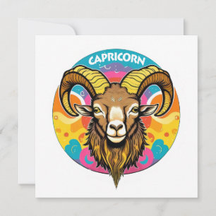 Carte Rétro Capricorne Psychedélique Chèvre Zodiaque Déc
