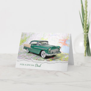 Carte retro car on map for Dad's birthday