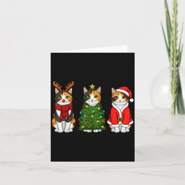 Carte Retro Christmas Calico Cat Santa Reindeer  (Devant)