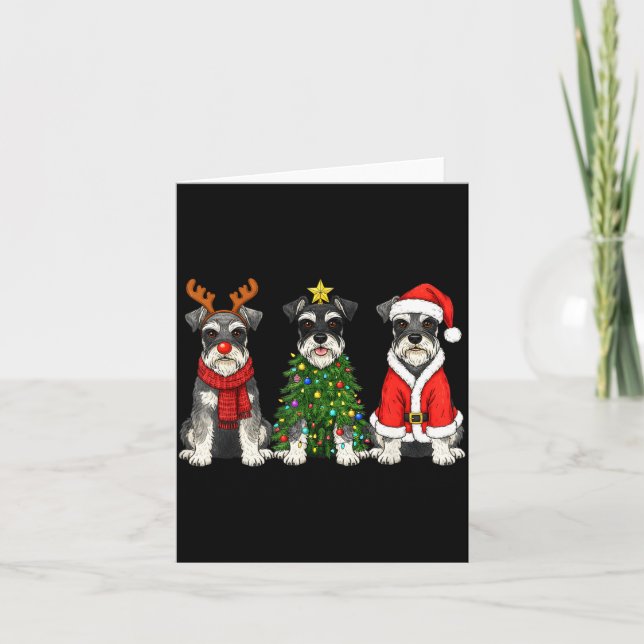 Carte Retro Christmas Miniature Schnauzer Santa Reindeer (Devant)