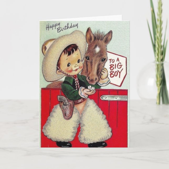 Carte Retro Cowboy Anniversaire Pour Un Gros Garço (Devant)