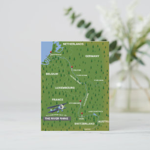 Carte rétro de voyage du Rhin. Carte postale