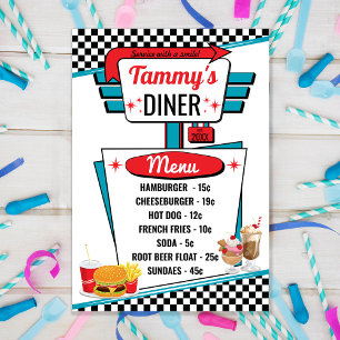 Carte Retro Diner 1950 noir, blanc et rouge