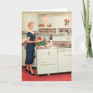 Carte Rétro femme au foyer dans la cuisine