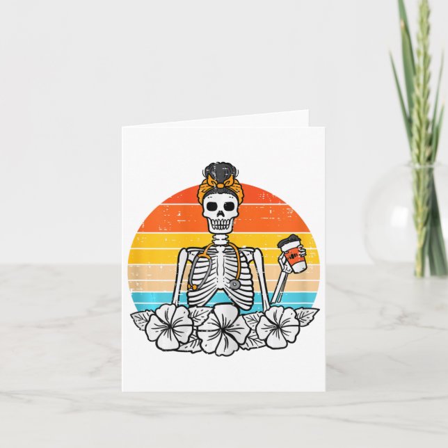 Carte Retro Floral Skeleton Nurse Halloween Scrub Top Fa (Devant)