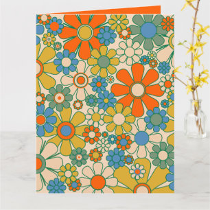 Carte Retro Garden Floral 60s les années 70 Motif Orange
