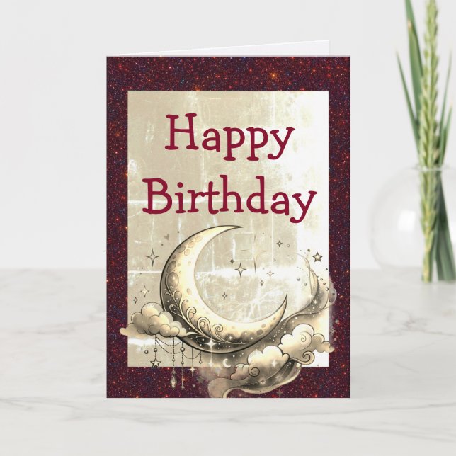 Carte Retro Grunge Moon Birthday (Devant)