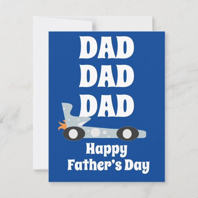 Carte Retro Happy Père's Day Racing Car Blue (Devant)