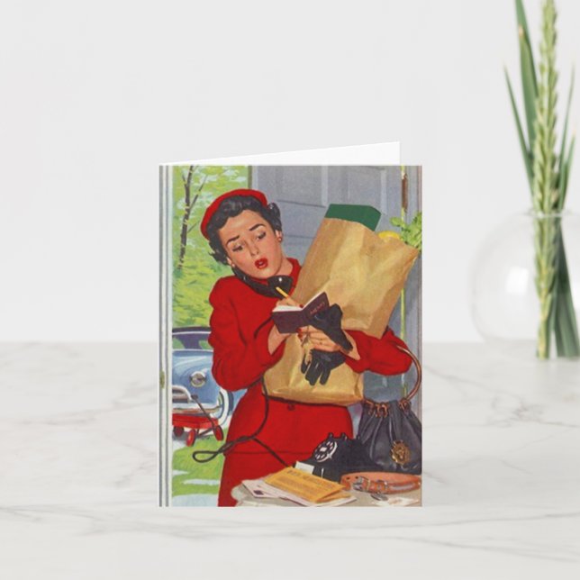Carte Retro Hectic Day Life Busy Lady Blank note Card (Devant)